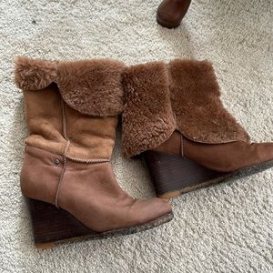 UGG Brown Leather Wedge Boots